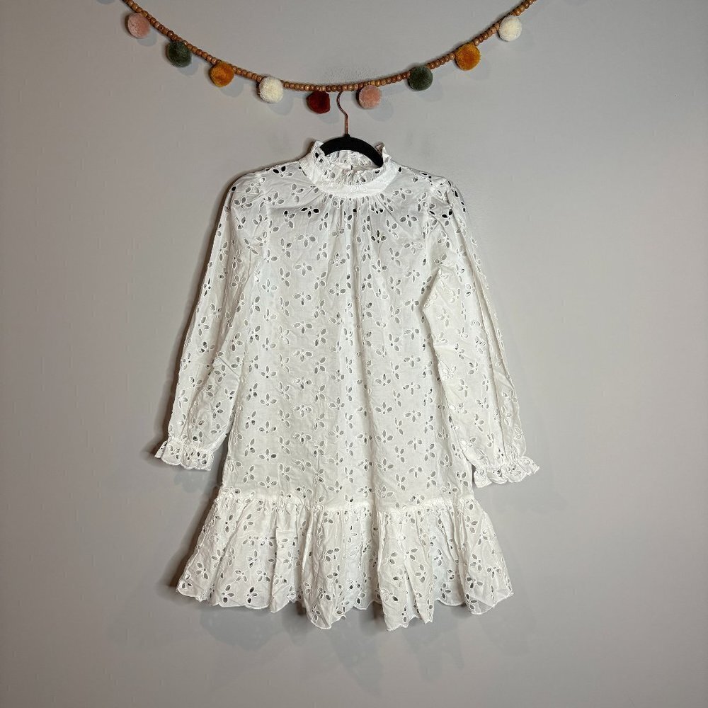 NWT J. Crew Ruffle Neck Mini Dress in White Eyelet - Picture 2 of 5
